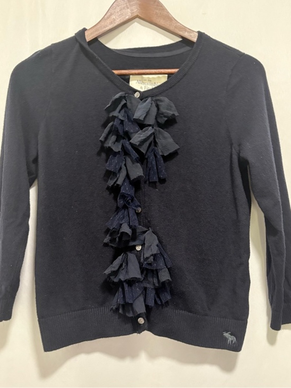 Abercrombie‎ & Fitch Navy Ruffle Cardigan Size Large